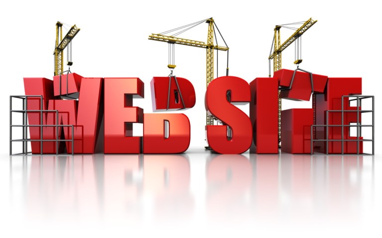 3d illustration of three cranes building text 'web site' over white background